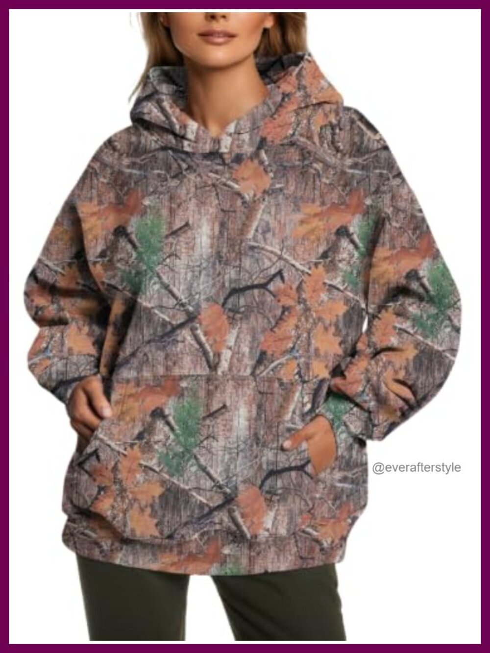Womens Oversized Camo Fleece Hoodie Tree Leaf Graphic Pullover
